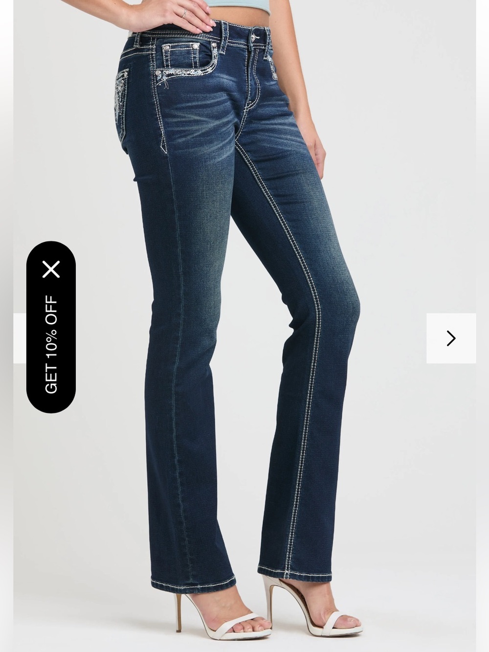 GRACE mid rise bootcut feather embroidery jeans size 29 tall